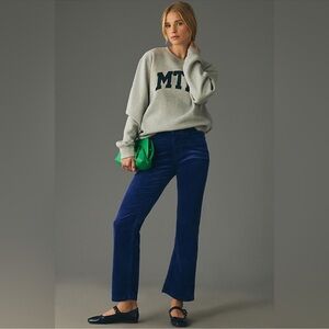 PILCRO ANTHROPOLOGIE THE YAYA MID-RISE Blue Corduroy CROP FLARE Pants